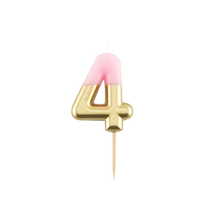 Candelina Metal numero 4 Rosa e Oro 10,5cm, 1pz.