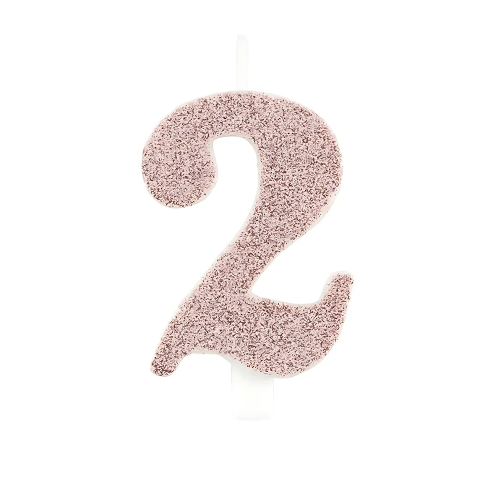 Candelina numero 2 Rose Gold glitter 9,5cm, 1pz.