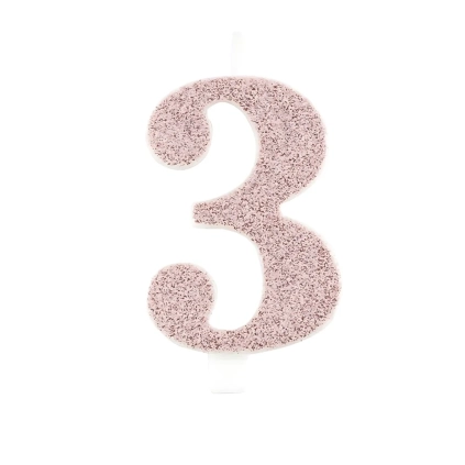 Candelina numero 3 Rose Gold glitter 9,5cm, 1pz.