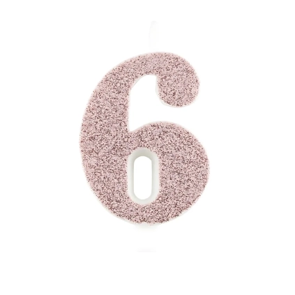 Candelina numero 6 Rose Gold glitter 9,5cm, 1pz.