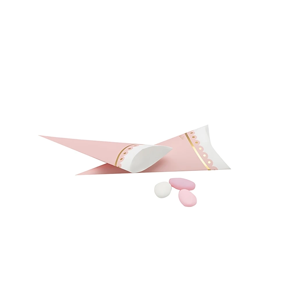 Coni portaconfetti o caramelle in carta con stampa rosa e oro, 10pz.