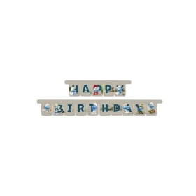 Festone bandierine Happy Birthday I Puffi, 1pz.