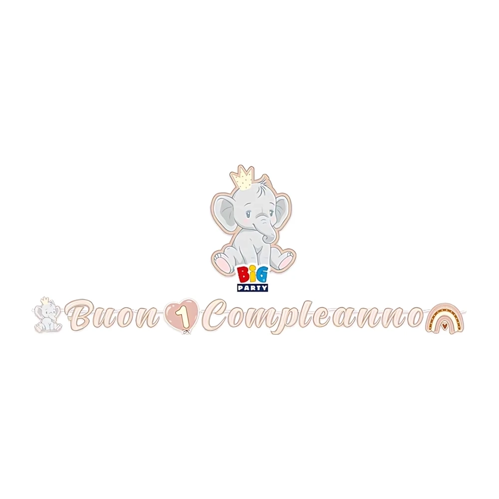 Festone bandierine scritta Buon Compleanno rosa, 1pz.