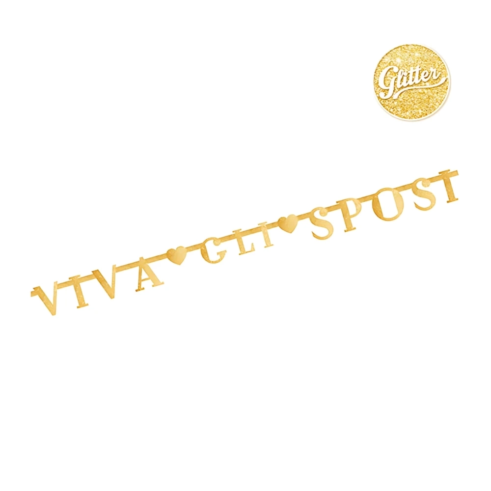 Festone bandierine W Gli Sposi Glitter Oro, 1pz.