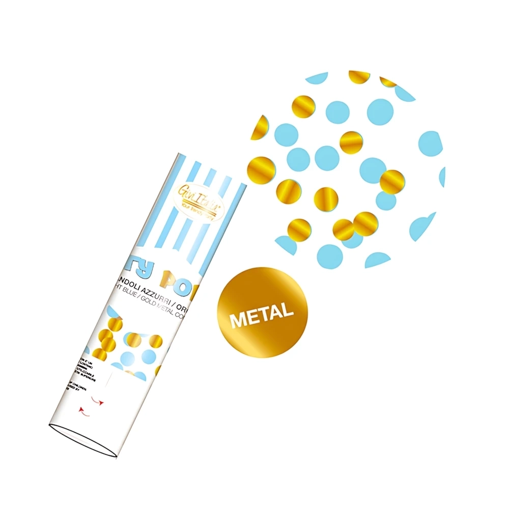 Tubo Sparacoriandoli celeste e oro 20cm, 1pz.