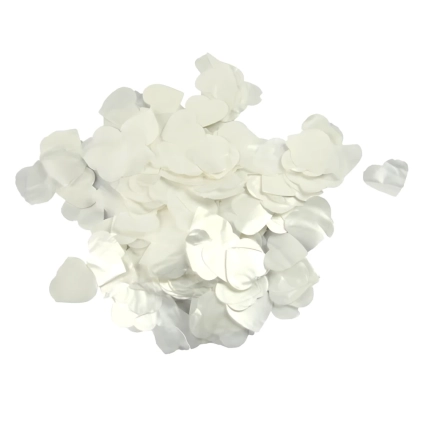 Coriandoli bianchi a forma di cuore metal per palloncini 2,3cm, 1 bustina da 15g.