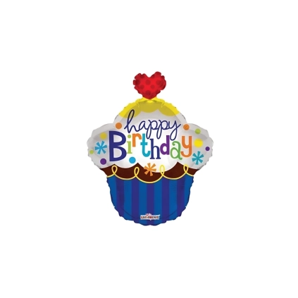 Palloncino Happy Birthday Cupcake cuore standard shape 22" (55cm) in mylar, 1pz.