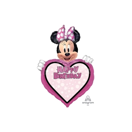 Palloncino Minnie Happy Birthday Personalizzabile super shape 33" (83cm) in mylar, 1pz.