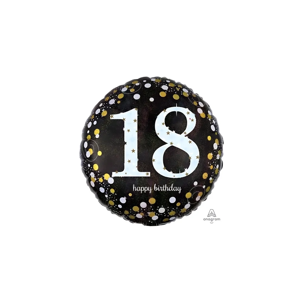 Palloncino Happy Birthday 18 Anni Scintillante standard shape 18" (45cm) in mylar, 1pz.