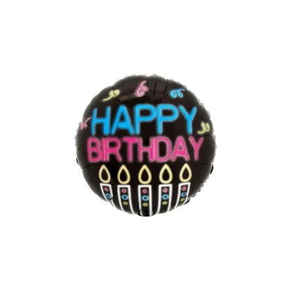 Palloncino Happy Birthday Neon standard shape 18" (45cm) in mylar, 1pz.