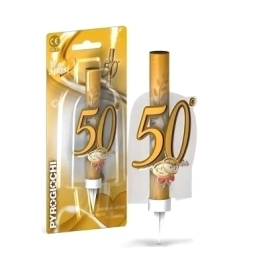 Candela fontana pirotecnica 50 Anniversario oro con fedi, categoria F1, 1pz.