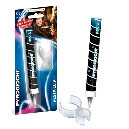 Candela fontana pirotecnica con clip per bottiglia spumante, champagne, categoria F1, 1pz.