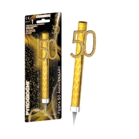 Candela fontana pirotecnica Anniversary argento numero 50 con strass, categoria F1, 1pz.