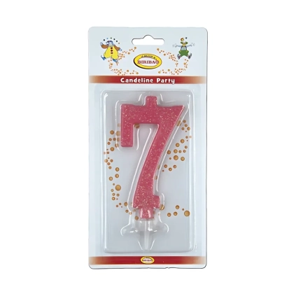 Candelina numero 7 rosa glitter grande, 1pz.