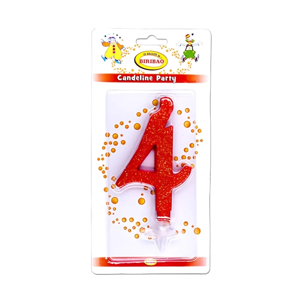 Candelina numero 4 rossa glitter grande, 1pz.