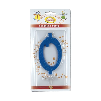 Candelina numero 0 blu glitter grande, 1pz.