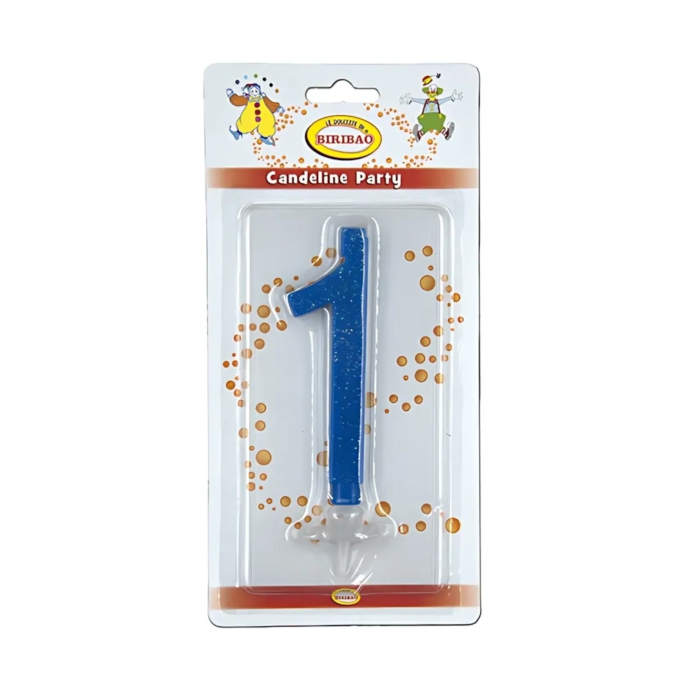 Candelina numero 1 blu glitter grande, 1pz.