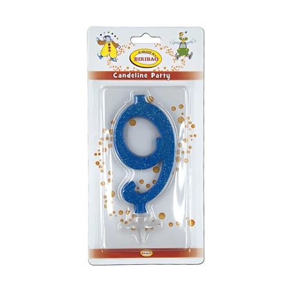 Candelina numero 9 blu glitter grande, 1pz.