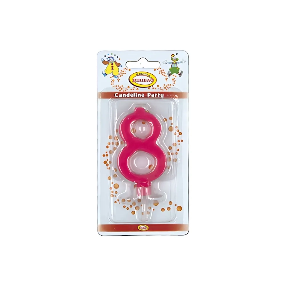 Candelina mini numero 8 fucsia, 1pz.