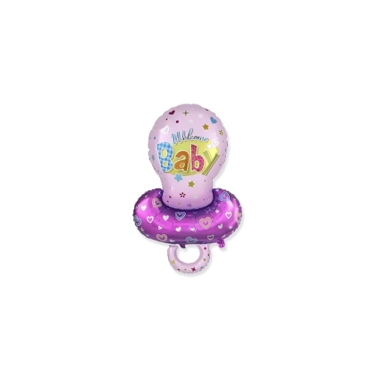 Palloncini Ciuccio Rosa con testo Welcome Baby mini shape 14" (35cm) in mylar, 5pz.