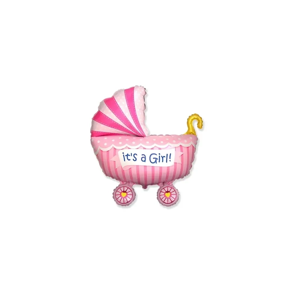 Palloncini Carrozzina Rosa con testo It's a Girl 13" (33cm) in mylar, 5pz.