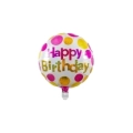 Palloncino Happy Birthday Olo Pois Fucsia Oro standard shape 18" (45cm) in mylar, 1pz.