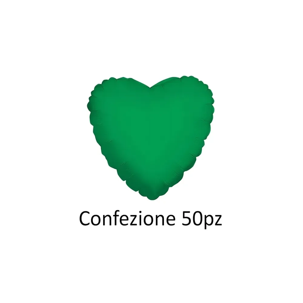 Palloncini cuore Verde standard shape 18" (45cm) in mylar, 50pz.