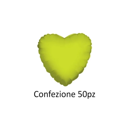 Palloncini cuore Verde Lime standard shape 18" (45cm) in mylar, 50pz.