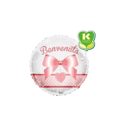 Palloncino Rosa con scitta Benvenuta standard shape 18" (45cm) in mylar, 1pz.