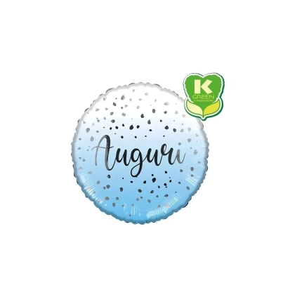 Palloncino Celeste con Drops e scritta Auguri standard shape 18" (45cm) in mylar, 1pz.