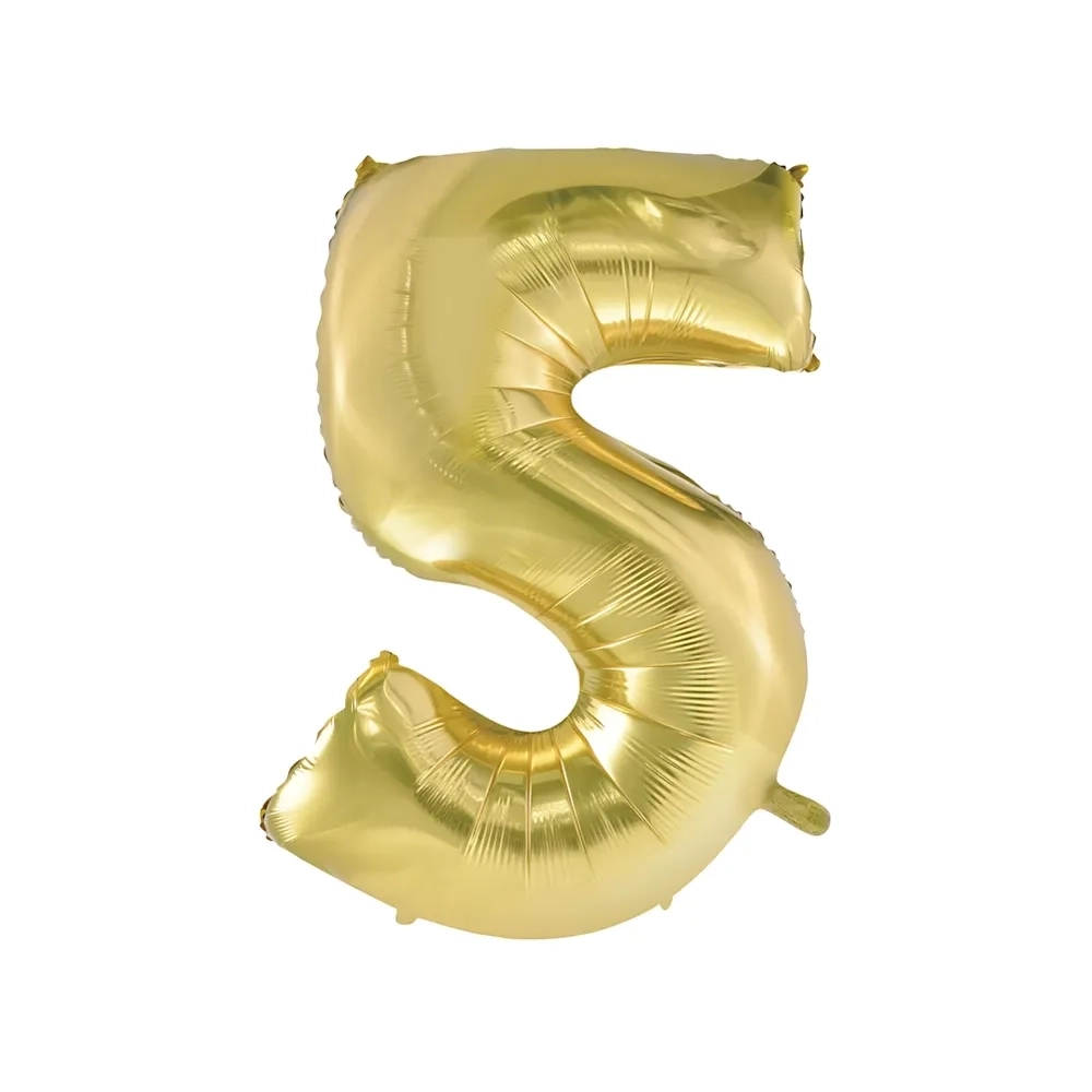 Palloncino numero 5 Champagne con valvola super shape 40" (101cm) in mylar, 1pz.