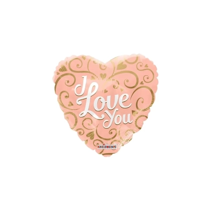 Palloncino cuore Rosa Gold con testo I Love You standard shape 18" (45cm) in mylar, 1pz.