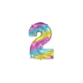 Palloncino numero 2 Multicolor Gradient mini shape 14" (35cm) in mylar, 1pz.