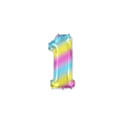 Palloncino numero 1 Multicolor Gradient mini shape 14" (35cm) in mylar, 1pz.