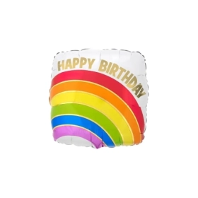 Palloncino quadrato Happy Birthday Arcobaleno standard shape 18" (45cm) in mylar, 1pz.