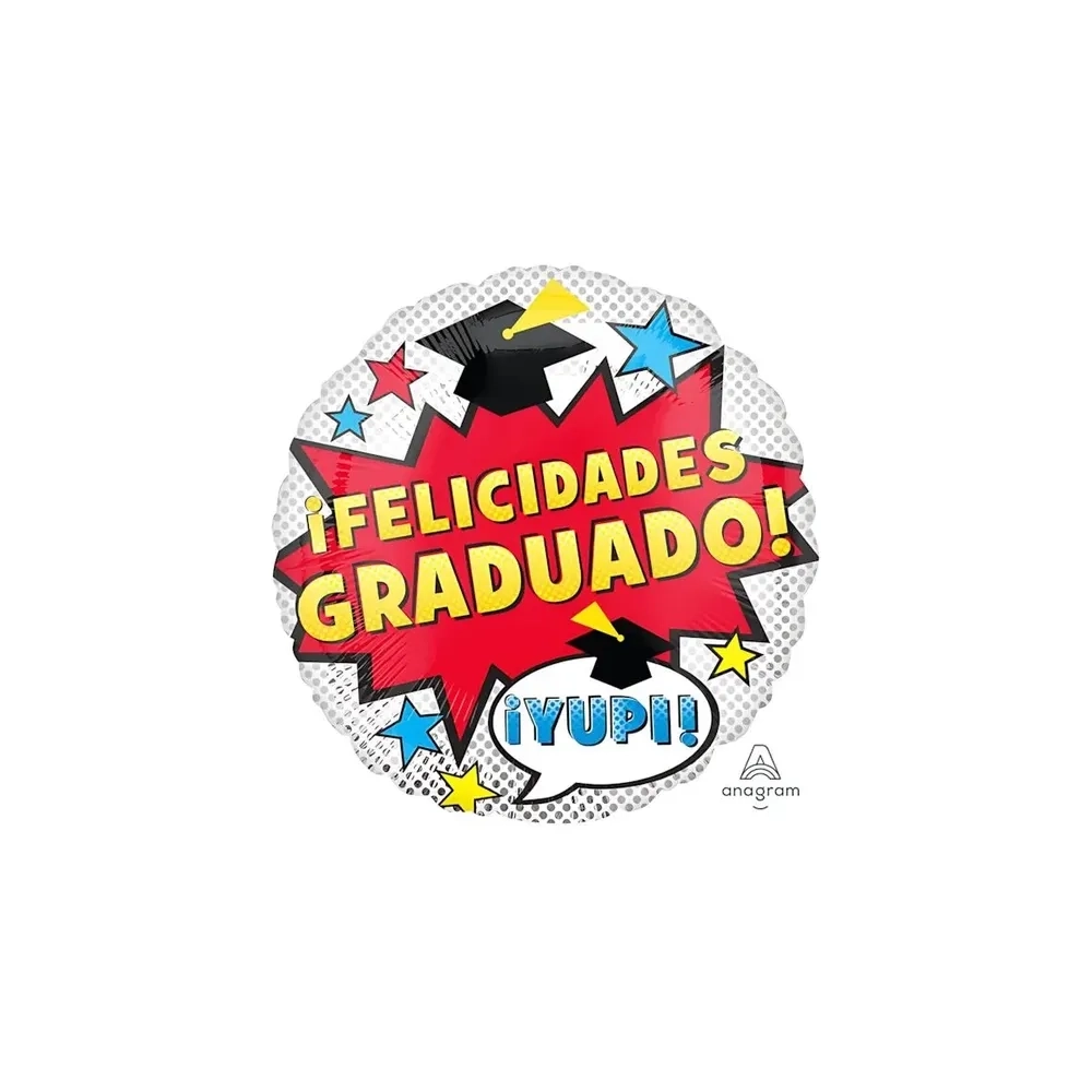 Palloncino Felicidades Graduado con Pois standard shape 18" (45cm) in mylar, 1pz.