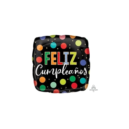 Palloncino quadrato Feliz Cumpleanos Pois standard shape 18" (45cm) in mylar, 1pz.
