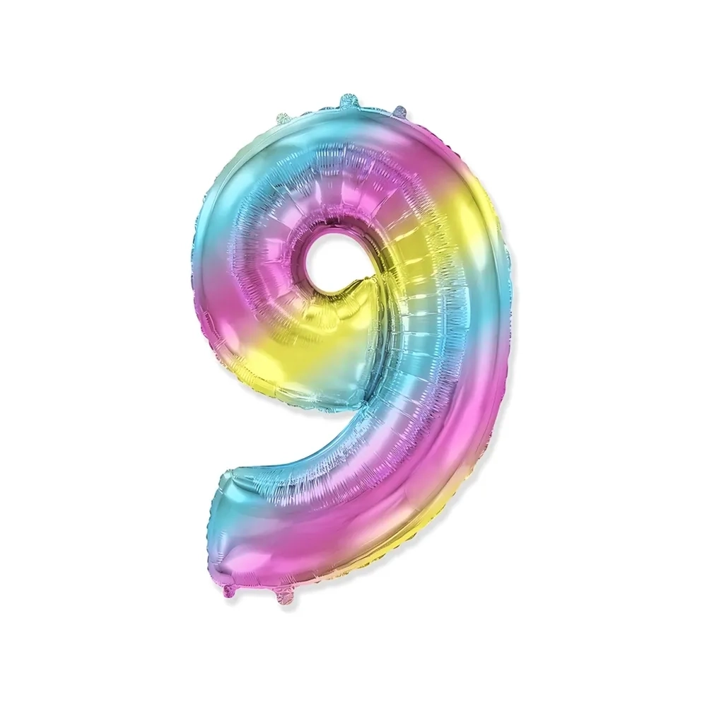 Palloncino numero 9 Multicolor Gradient super shape 40" (101cm) in mylar, 1pz.