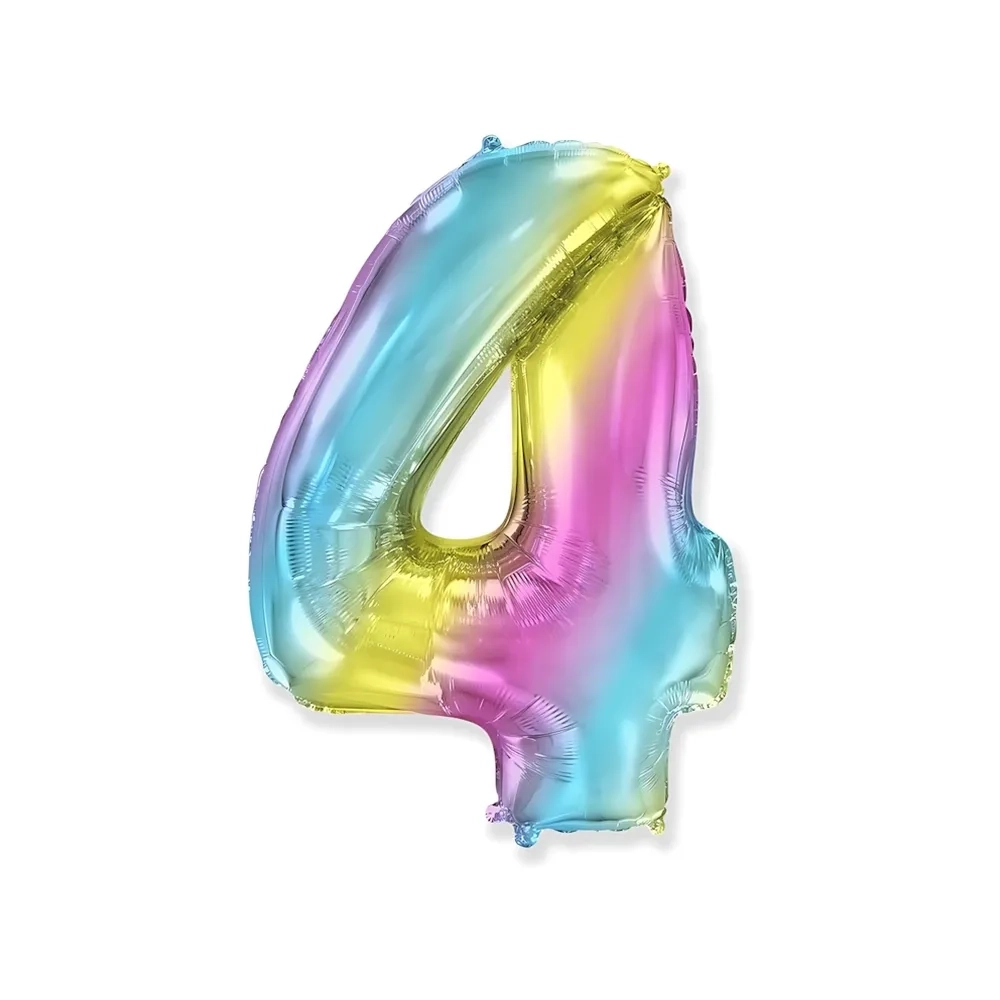 Palloncino numero 4 Multicolor Gradient super shape 40" (101cm) in mylar, 1pz.