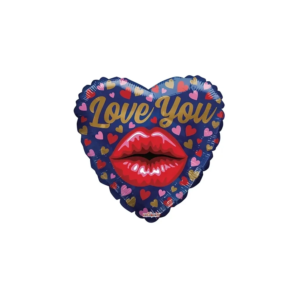 Palloncino cuore Love You Bacio standard shape 18" (45cm) in mylar, 1pz.