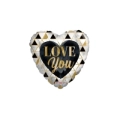 Palloncino a cuoree Oro e Nero con testo Love You standard shape 18" (45cm) in mylar, 1pz.