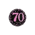 Palloncino Happy Birthday 70 rosa e nero olografico standard shape 18" (45cm) in mylar, 1pz.
