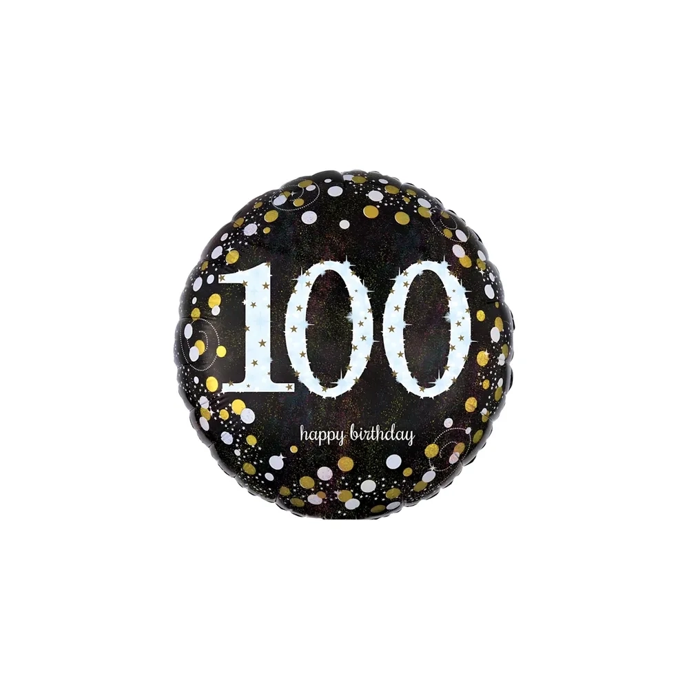 Palloncino Happy Birthday 100 Anni Scintillante standard shape 18" (45cm) in mylar, 1pz.