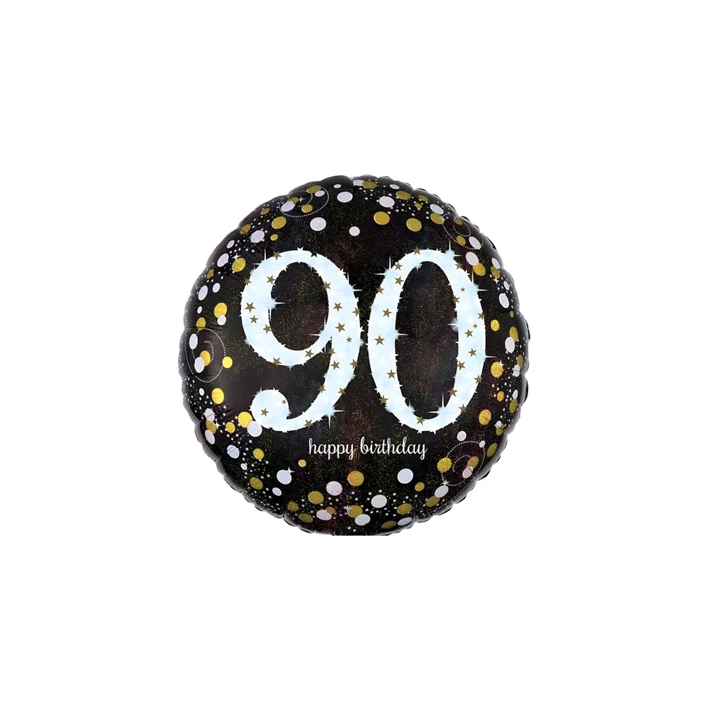 Palloncino Happy Birthday 90 Anni Scintillante standard shape 18" (45cm) in mylar, 1pz.
