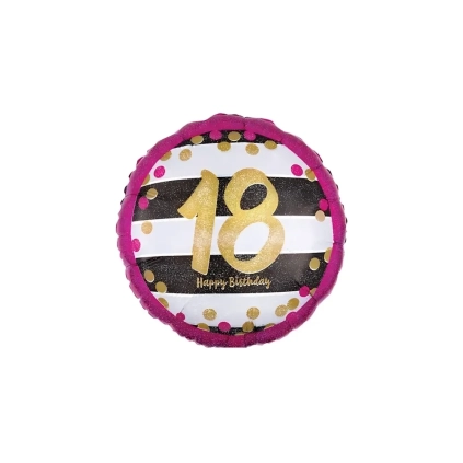 Palloncino Happy Birthday 18 Anni Rosa e Oro standard shape 18" (45cm) in mylar, 1pz.