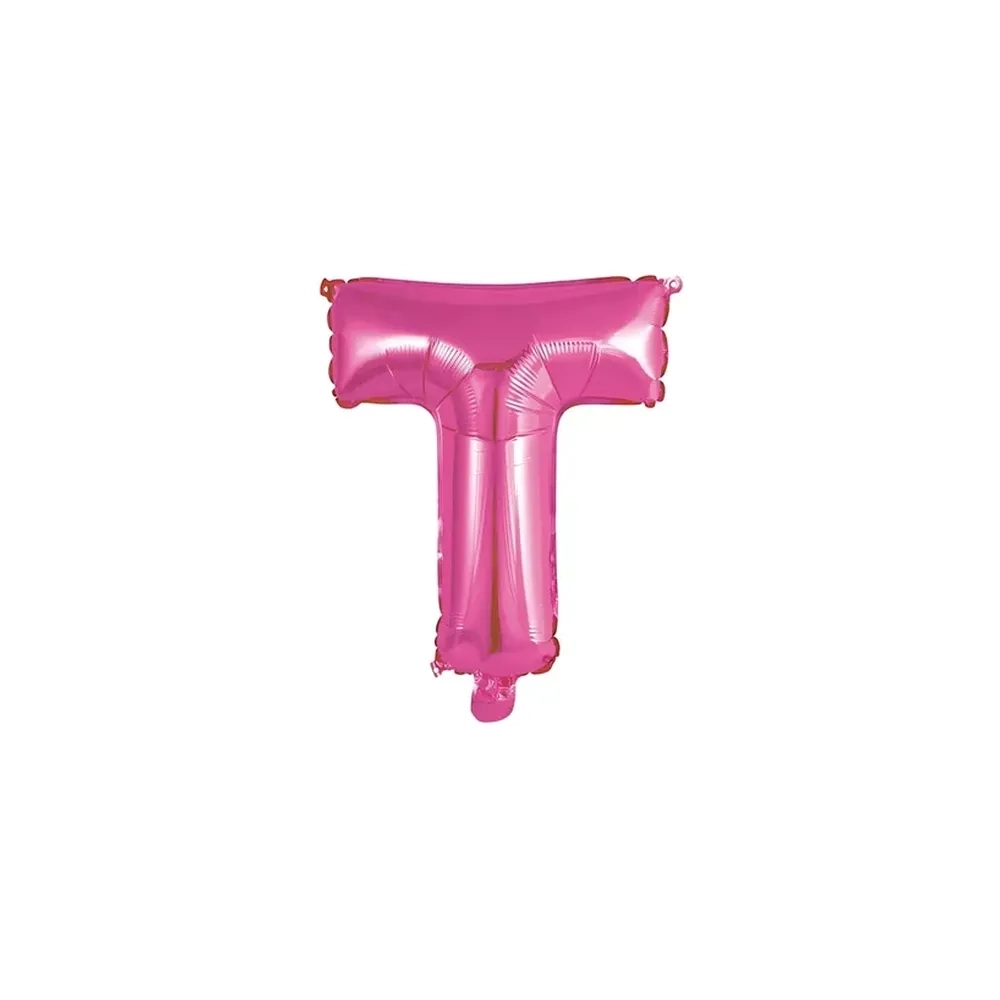 Palloncino Lettera T fucsia mini shape 14" (35cm) in mylar, 1pz.