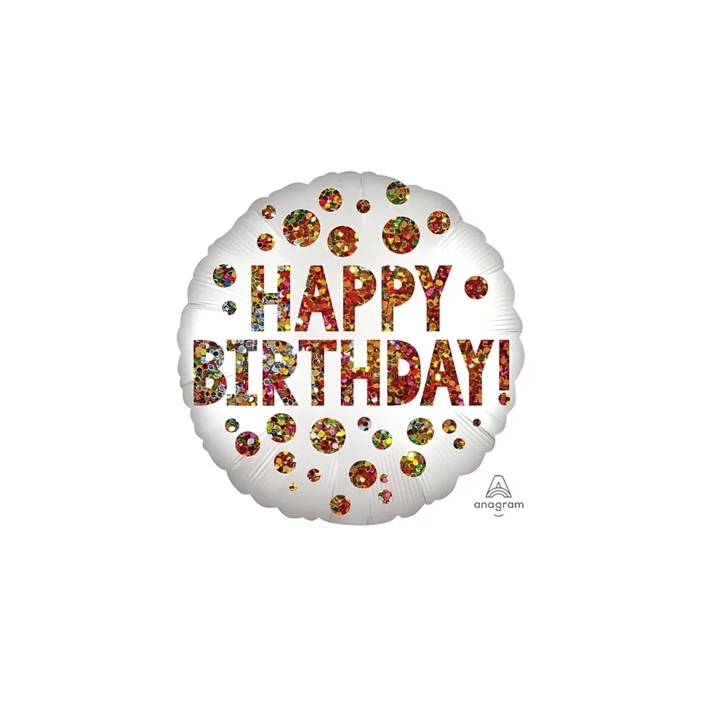Palloncino Happy Birthday Satinato con Glitter standard shape 18" (45cm) in mylar, 1pz.