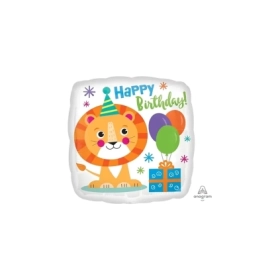 Palloncino quadrato Happy Birthday Leone standard shape 18" (45cm) in mylar, 1pz.