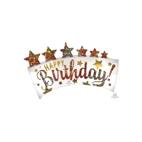 Palloncino Banner Happy Birthday Glitter super shape 35" (88cm) in mylar, 1pz.