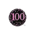 Palloncino Happy Birthday 100 rosa e nero scintillante standard shape 18" (45cm) in mylar, 1pz.